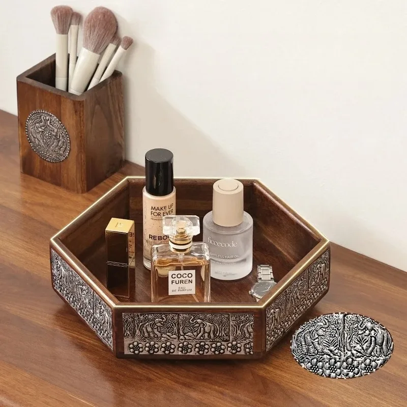BM88 Коробка вращающаяся деревянная Rotating Solid Wood Cosmetic Organizer Tray для макияжа и духов ретро стиль