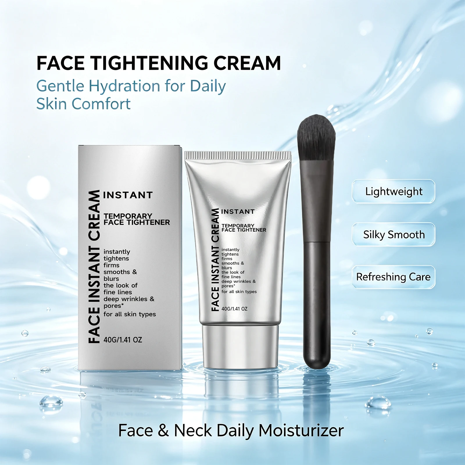 Face Tightener Cream with Brush Smooth & Blur Fine Lines Hydrating Smoothing Skin Strengthen Barrier Makeup Primer Cream