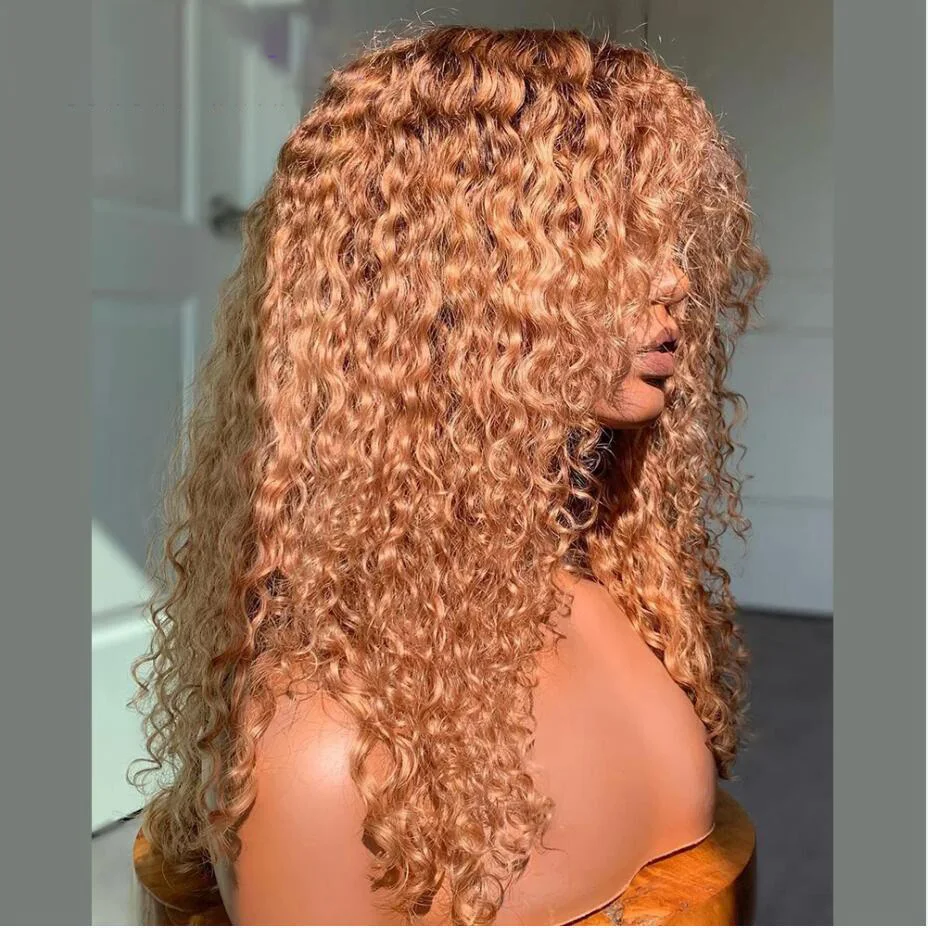 

Honey Blonde Soft 26“Long Kinky Curly 180Density Machine Wig With Bangs For Black Women High Temperature Cosplay Glueless Daily