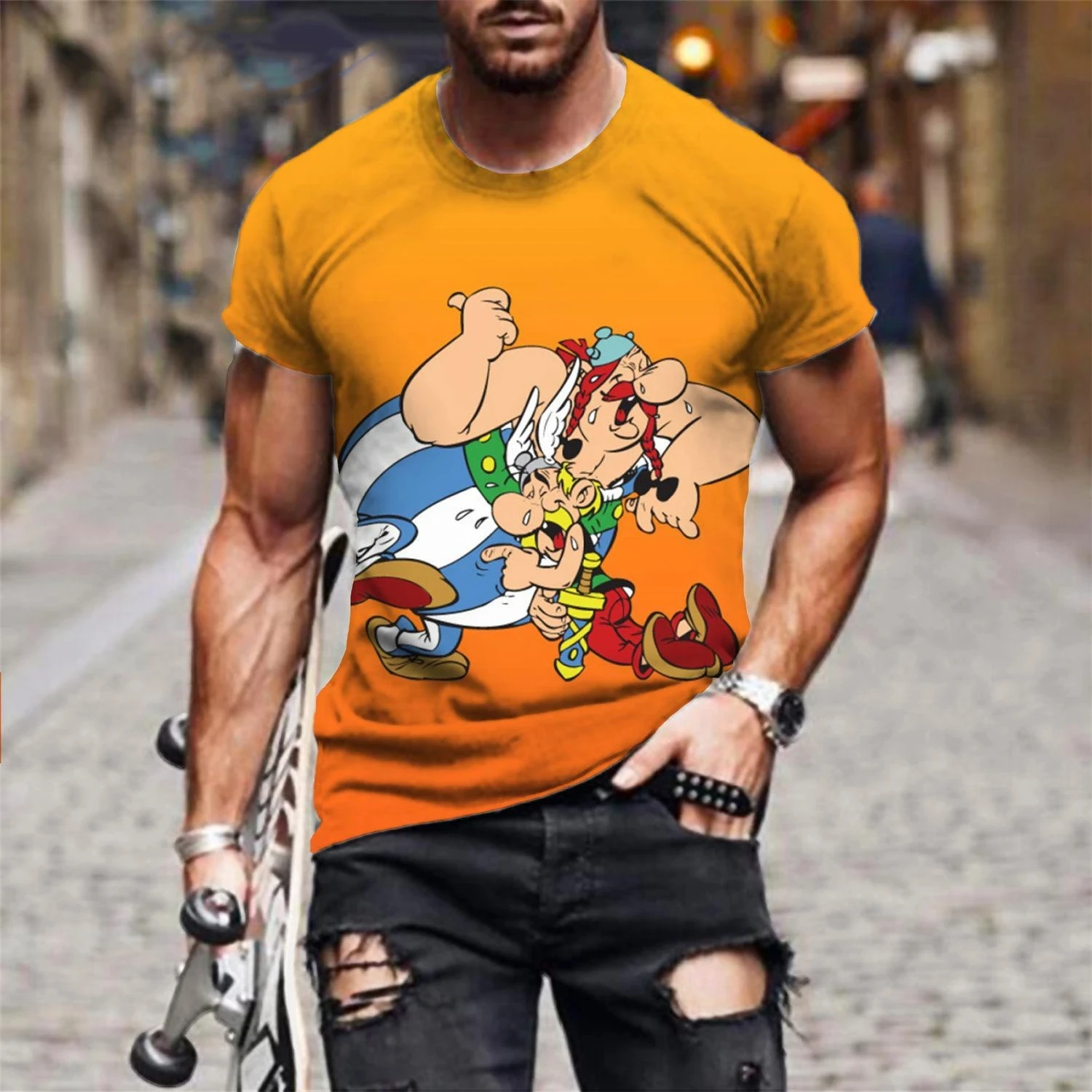 Hot Sale Comic Cartoon Asterix and Obelix Graphic 3D Print T-Shirts Fashion Men\'s/Women\'s Short Sleeve T-Shirt Plus Size Top Tee