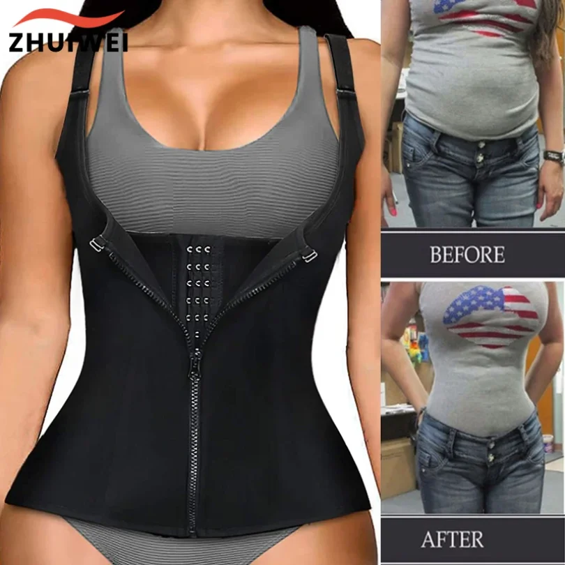 

Women Waist Trainer Corset Zipper Vest Body Shaper Cincher Shapewear Slimming Belt Sports Girdle Neoprene Sauna Tank Top