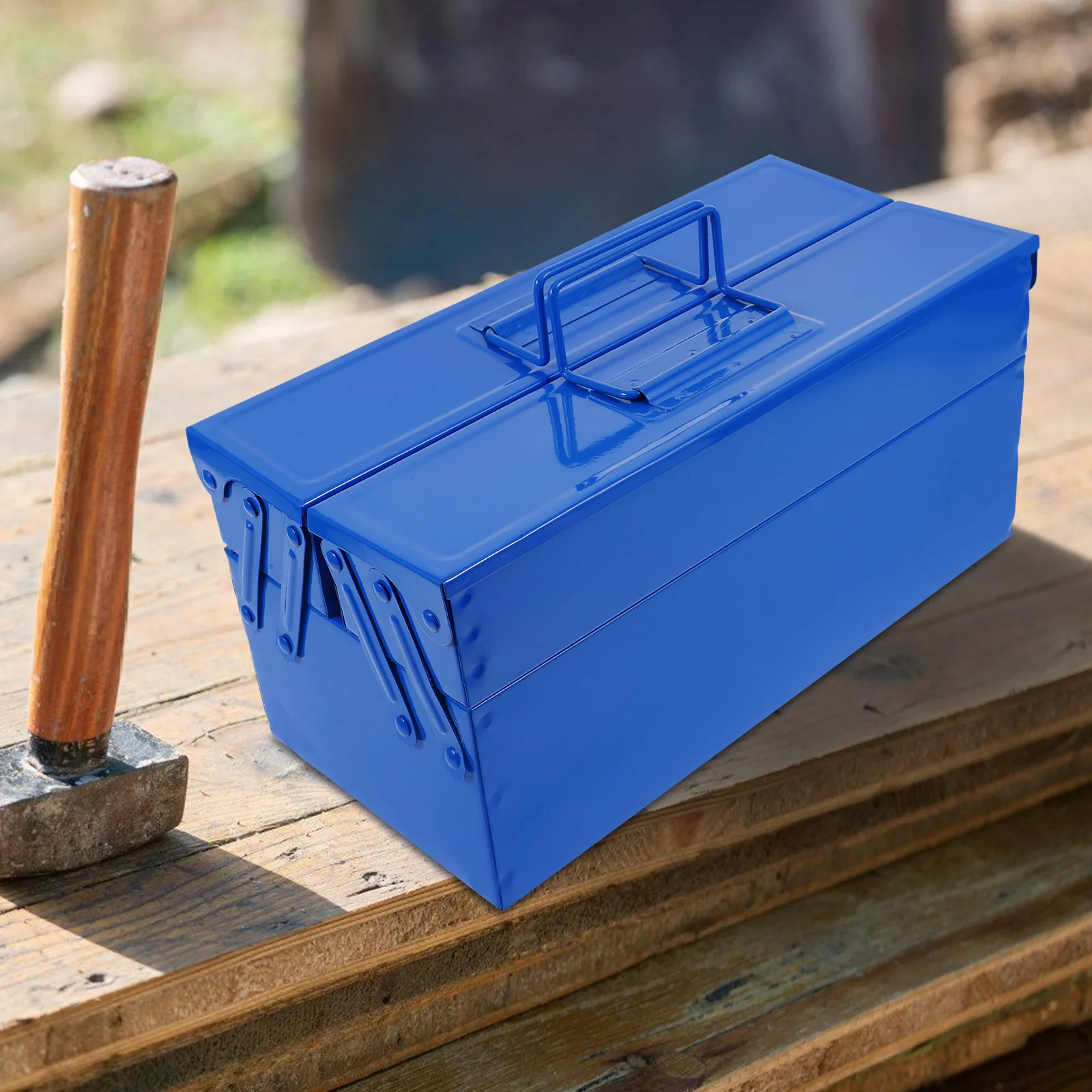 

Multifunctional Storage Box Portable Tool Camping Travel Plastic Iron Hard Container Lightweight Compact Double Layer for Tools