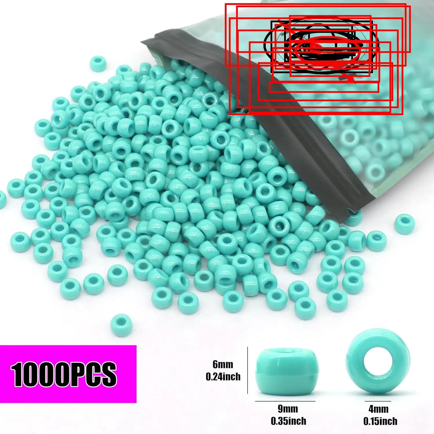 1000Pcs 6X9mm Plastic Barrel Pony Beads for Necklace,Hair Beads for Braids,Key Chain,Jewelry Making