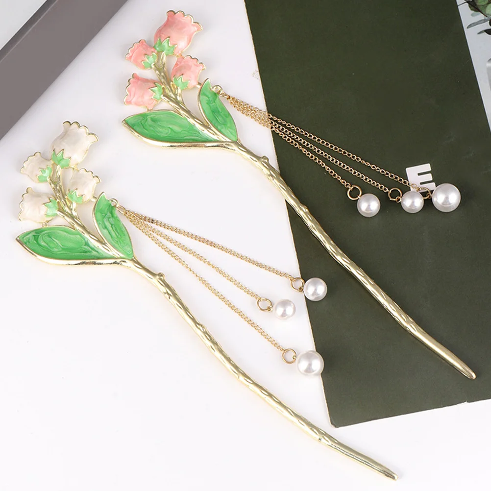 

2 Pcs Tassel Hairpin Sticks for Long Accessories Girls Orchid Chinese Women Alloy Vintage Bride