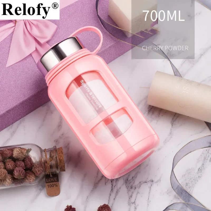 大容量ポータブルガラスウォーターボトル,700/1000ml,アウトドアスポーツ用ウォーターボトル,漏れ防止,自転車,登山用ウェア