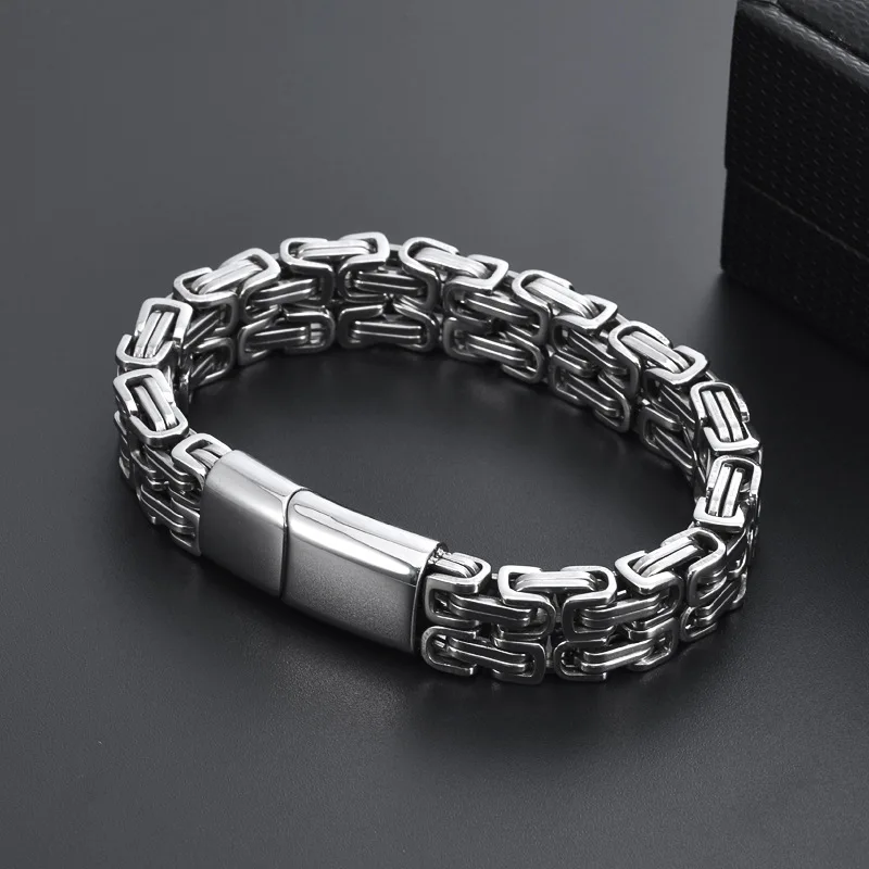 New Smooth 316L Stainless Steel Byzantine Chain Bracelet for Men Women Solid Metal Punk Kpop Gift