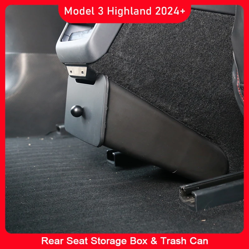 Rear Seat Storage Box for New Tesla Model 3 Highland 2024 Backseat Magnetic Suction Trash Can Garbage with Lid Car Accessories