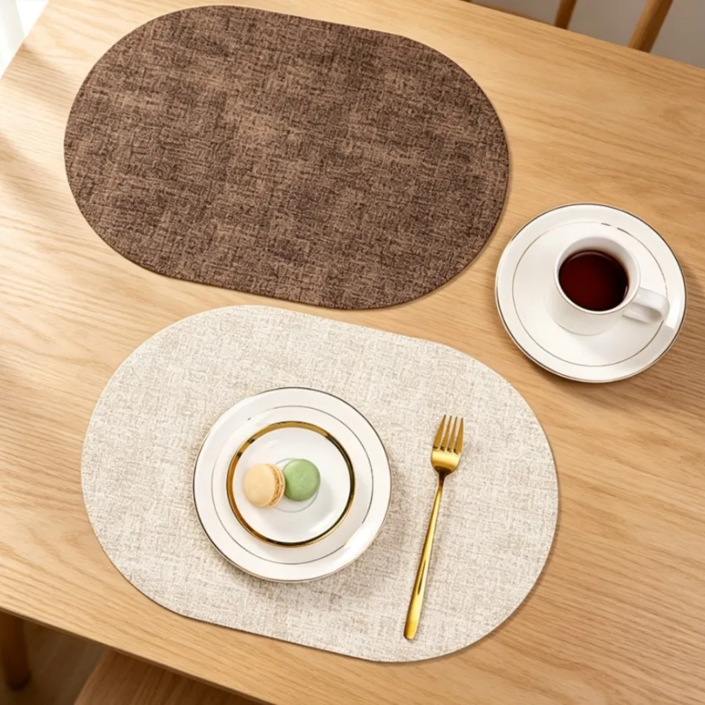 1/4/10Pcs Faux Leather Oval Placemat Set Waterproof Non-Slip Dining Table Mats Heat Insulation PU Brown Cream Gift Place Mats