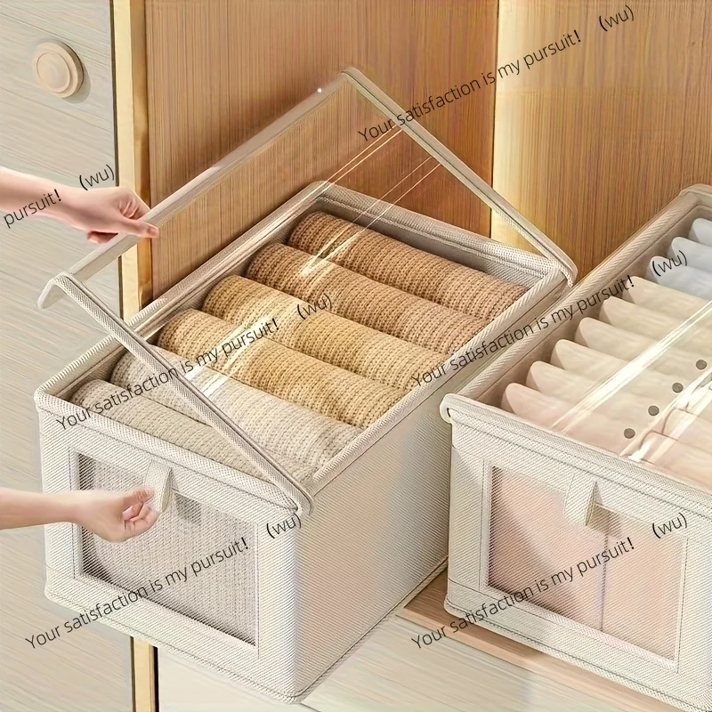 

Large capacity Oxford cloth clothing storage box with small window - modern flip-top clothing and underwear storage box