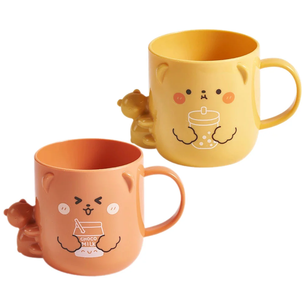 2 Pcs Children's Plastic Mug Espresso Cups Kids Toothbrush Drinking Cartoon Mouthwash for