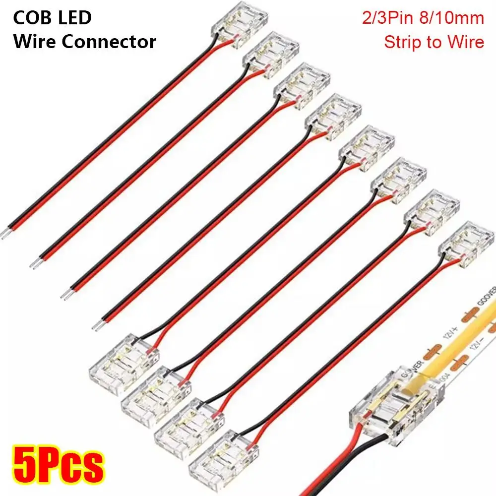 5Pcs/Set 2/3 Pin COB LED Wire Connector 8/10mm Strip to Wire Pin Connector Mini Buckle Solderless LED Strip Connectors