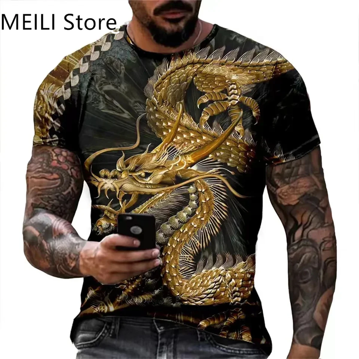 Kirin T-Shirts Clothing Summer Mens Clothing O-Neck Men's Short Sleeve Shirts Loose Graphic T Shirts Vintage Y2k Clothes Tshirts