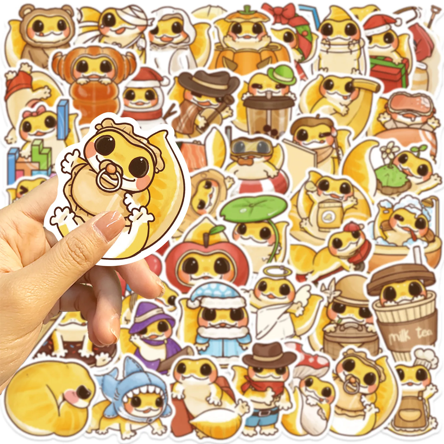 50 pezzi di cartone animato giallo arrampicata pet palazzo lucertola graffiti mobile chitarra notebook bagaglio bottiglia d'acqua adesivi impermeabili