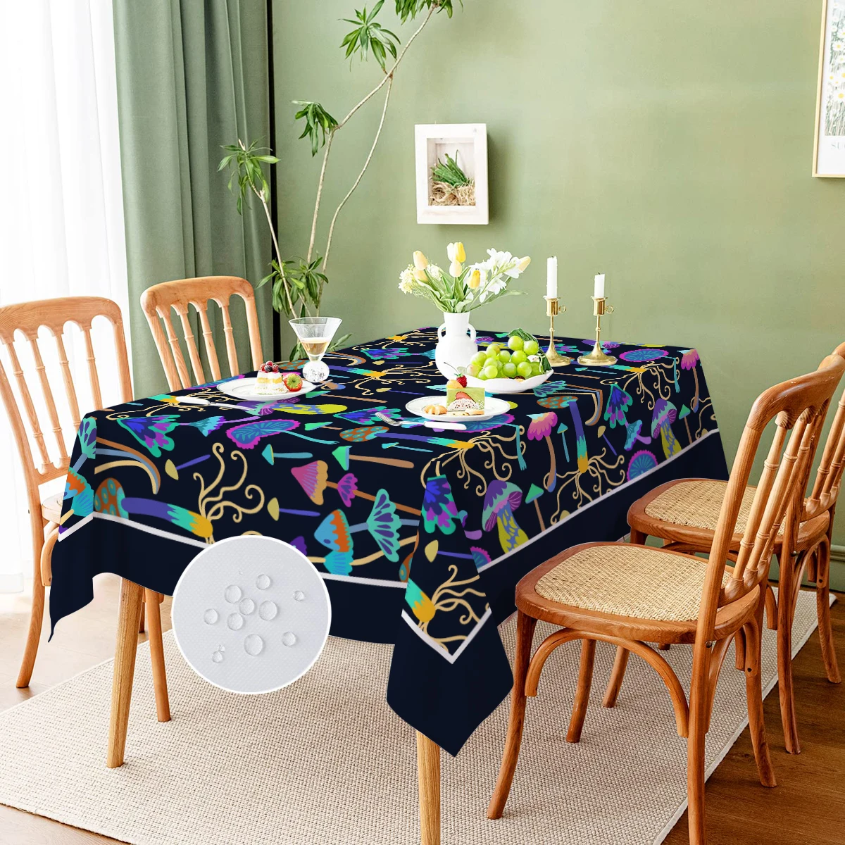 Mushrooms Twist Tentacles Stain Resistant Tablecloth Coffee Table Antifouling Home Living Room Dining Table
