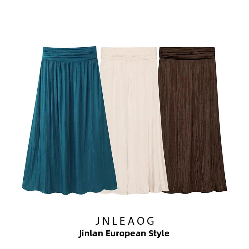 JNLEAOG Summer New Women's Fashion Satin Texture Midi Skirt Midi Skirt Versatile Style Casual Polyester Fabric Standard Fit