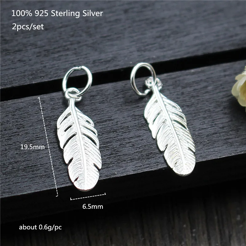 925 Sterling Silver Female Earring DIY Jewelry Accessory Feather Pendant Charms for Women Bracelet DIY Jewelry Marking Finding