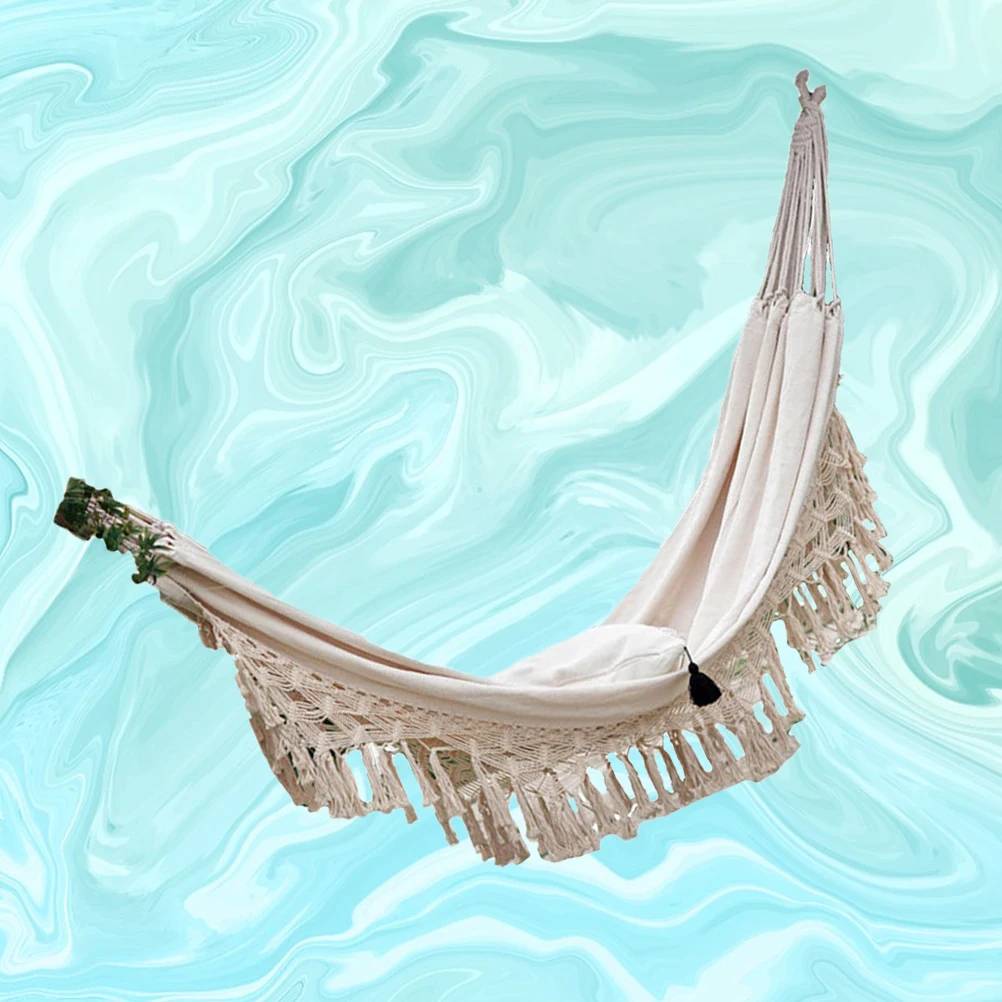 

Outdoor Double Person Hammock Tassel Canvas Durable Lightweight Portable Camping Travel Swing Sleeping Bed Outdoor niture