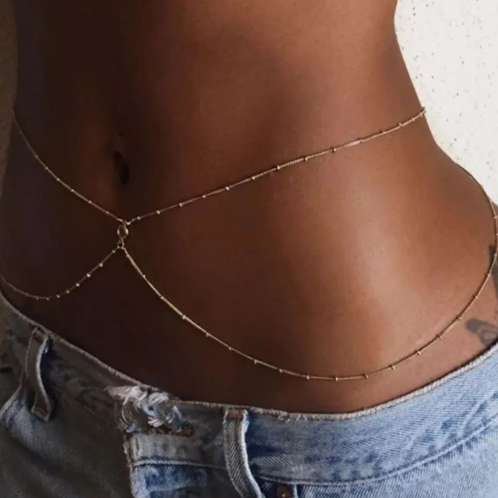 1PC Women Fashion Beaded Waist Chain Double Sided Rhinestone Diamond Body Jewelry Casual Close Fitting Waist Belt Accessory