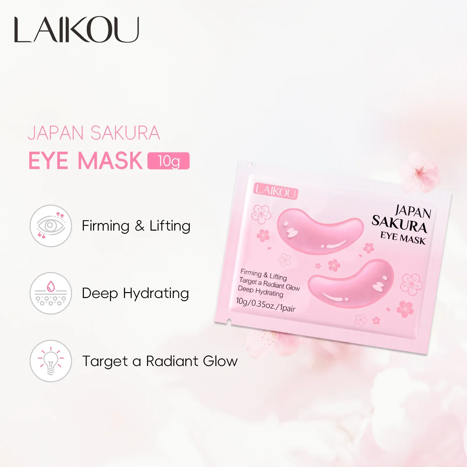 LAIKOU Japan Sakura Eye Mask Deep Hydrating Under Eye Patches Moisturizing Firming Lifting Radiant Glow Daily Eye Skin Care