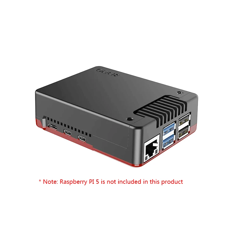 Raspberry Pi 5 Aluminum Alloy Case, Black & Red, with Built-in Cooling Fan, Passive & Active Cooling Enclosure