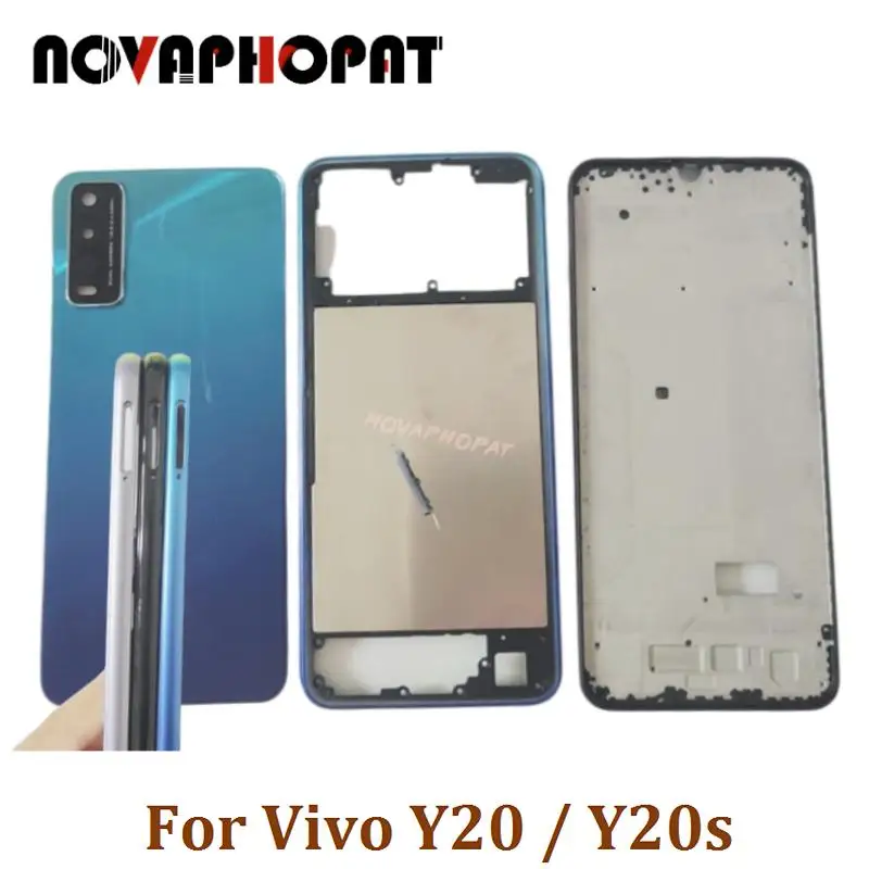 LCD Faceplate Frame Middle Bezel For Vivo Y20 Y20s Battery Cover Back Rear Door Housing Camera Glass Lens Side Key Button