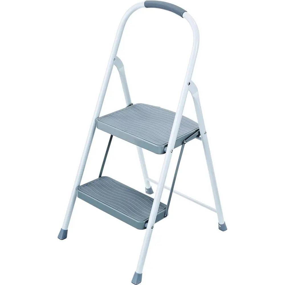 

White 2-Step Steel Ladder with Handrail, 225 lbs Capacity, ANSI Type 2 Rated