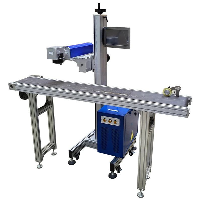 Flying inline MOPA fiber marking machine 20W 30W 50W 60W 80W 100W 200W 300W silicone printed circuit board QR code printin