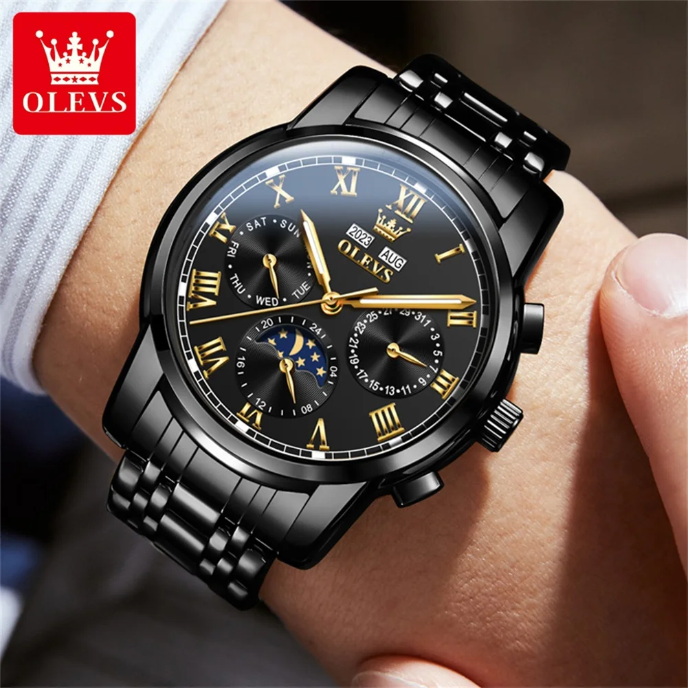 OLEVS 6692 Top Luxury Brand Men Watch Classic Moon Phase Waterproof Stainless steel Strap Timing code Watches