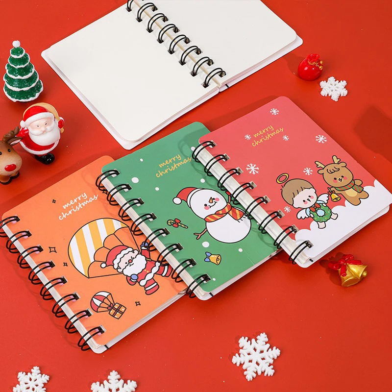 Christmas Mini Coil Notebook Cartoon Santa Claus Snowman Writing Notepad Kawaii Stationery Gift For Student School Supplies