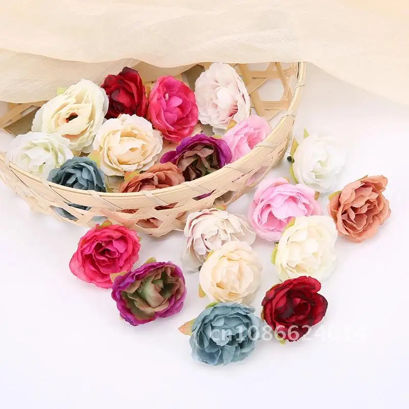 10 Artificial Flowers Head Silk Peony Fake Flowers For Home Room Wedding Decoration DIY Wreath Gift Scrapbooking Craft 4cm PCs