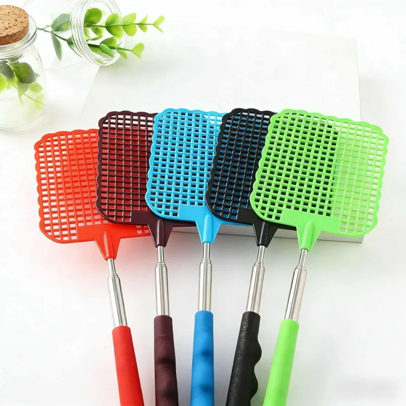 Household Fly Swatter1-2Personal Summer Garden Mini Retractable Plastic Swatter with Stainless Steel Non-Slip Handle