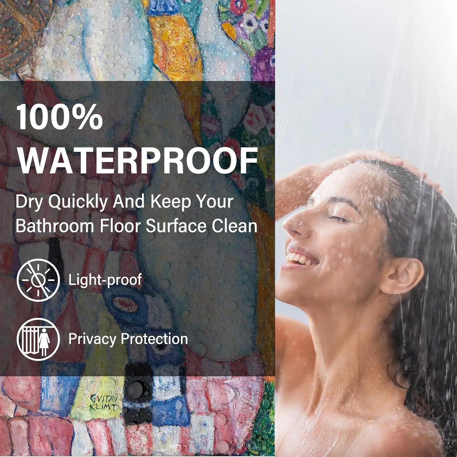 Luxury Artistic Mural Shower Curtain Polyester Waterproof Bathroom Decor Unique Masterpiece Wall Art Print Modern Style Home Acc