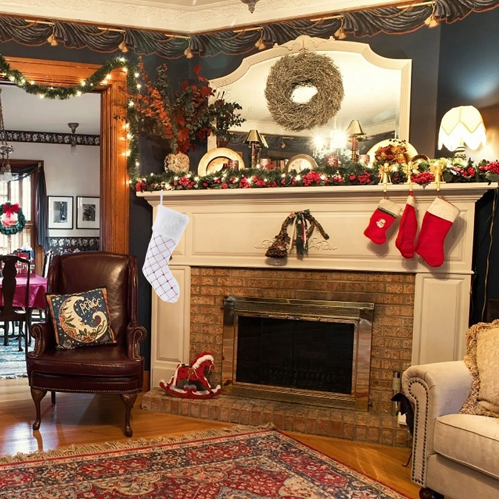 

1pc Christmas Sock Gift Bag Candy Pouch For Kids Holiday Decor Xmas Stocking Bag Party Decoration Hanging Ornament