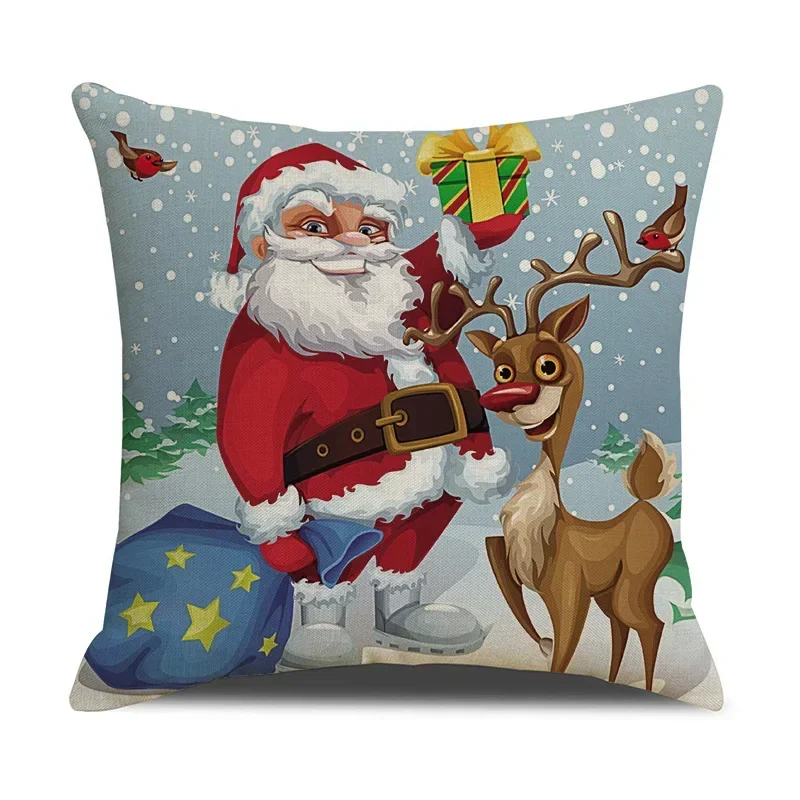 Christmas Decorative Pillow Cover, Linen Print Home Living Room Sofa Bedroom Cushion Cover, Pillow Insert Not Included.