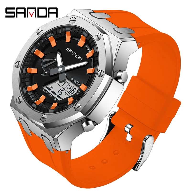 SANDA Men\'s Watch Electron Multi-Function Fashion Trend Outdoor Sports LDE Digital Luminous Alarm Clock Waterproof Male Watches