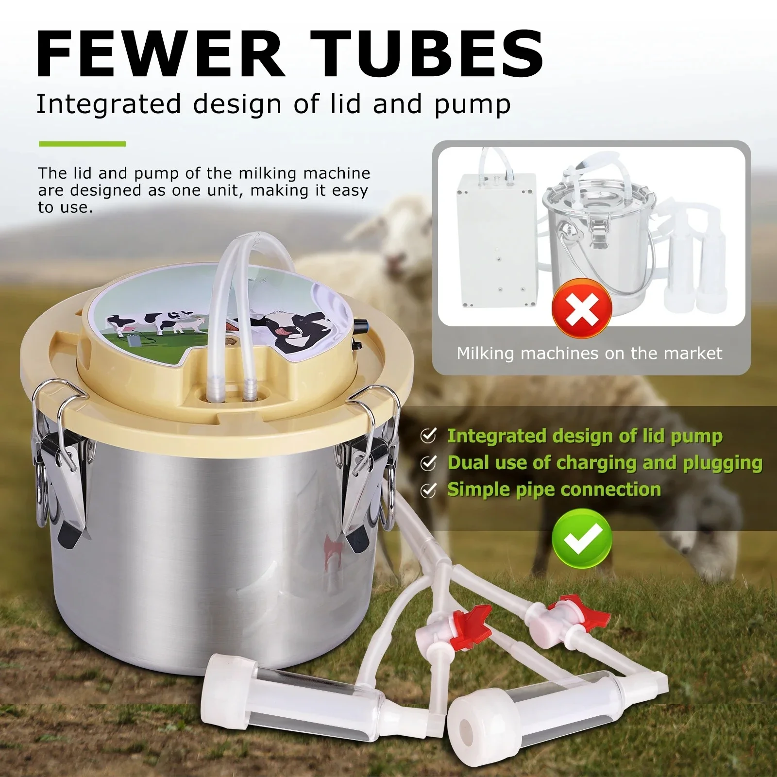 8L integrated charging sheep milk machine stainless steel suction stop device
