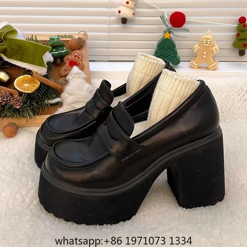 women's thick soled shoes Hot Sale Women Retro Pumps High Heels Fashion comfort Loafers Woman Uniform Mary Jane Shoes Ladies
