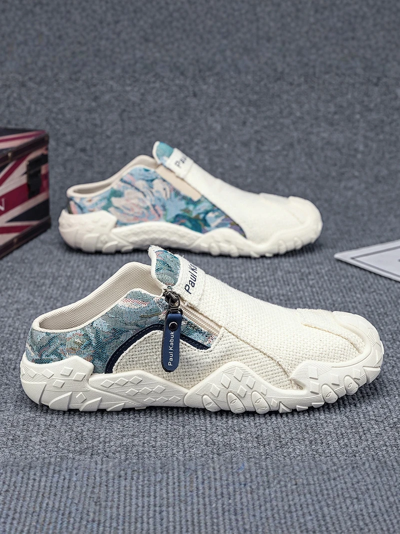 Men's Casual Canvas Slip-On Shoes Breathable Lightweight Work Sandals Anti-Slip Soft Bottom Linen Summer Outdoor Wear