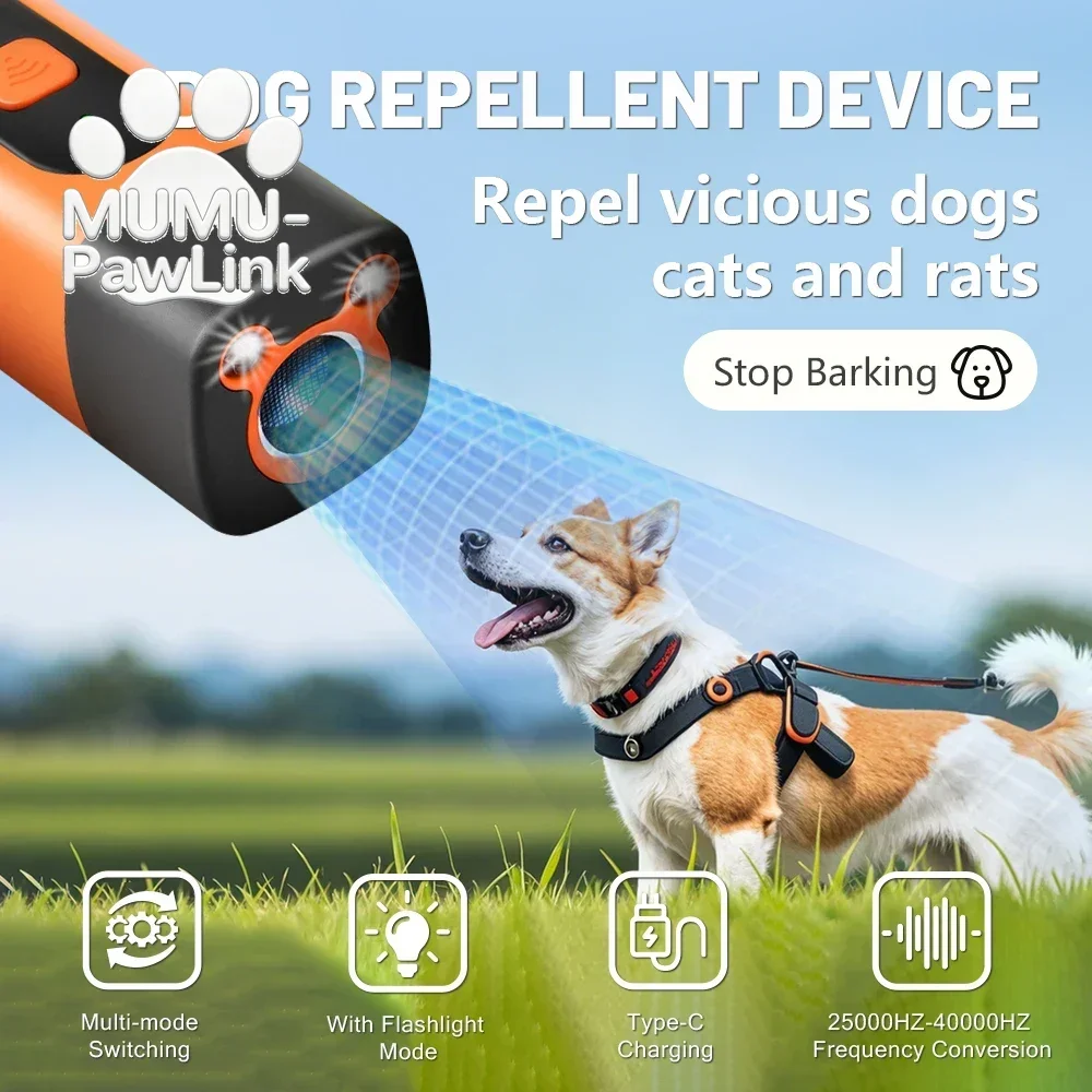 MUMU-PawLink 50ft Range Dog Bark Deterrent, Rechargeable 25KHz Transmitter Sonic Repeller, Anti Bark Device Dog Training Tool