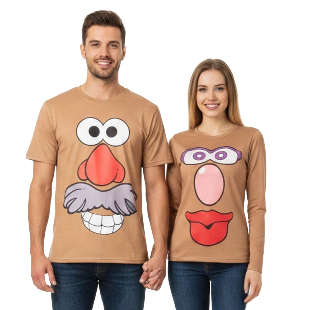 

Animated Film Couple's Cosplay Costume T-Shirts with Cartoon Face Prints Long-Sleeve Short-Sleeve Funny Summer Loungewear Tops