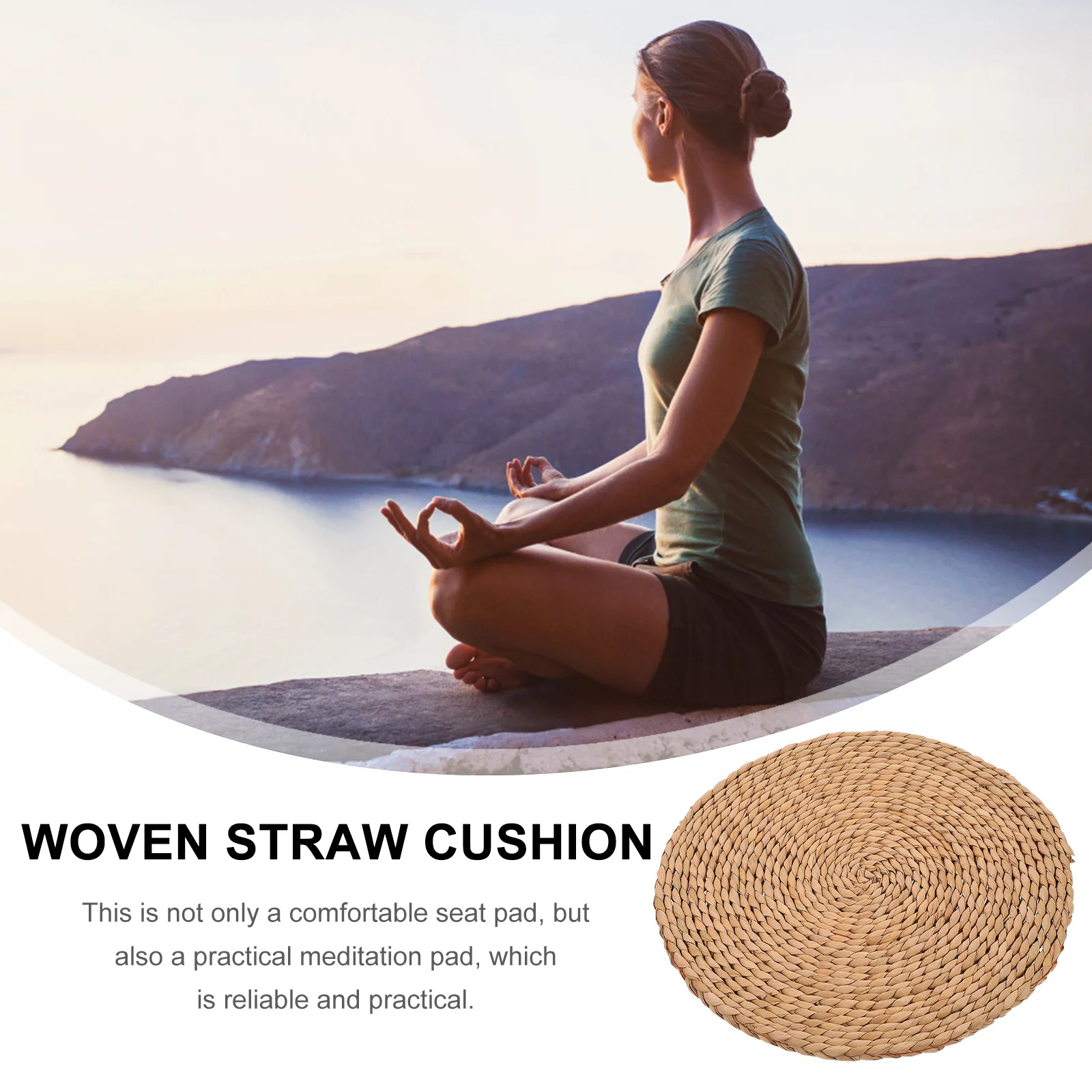 

1pc Thickened Straw Woven Round Seat Cushion For Home Office Yoga Meditation Room Decorative Comfortable Floor Mat