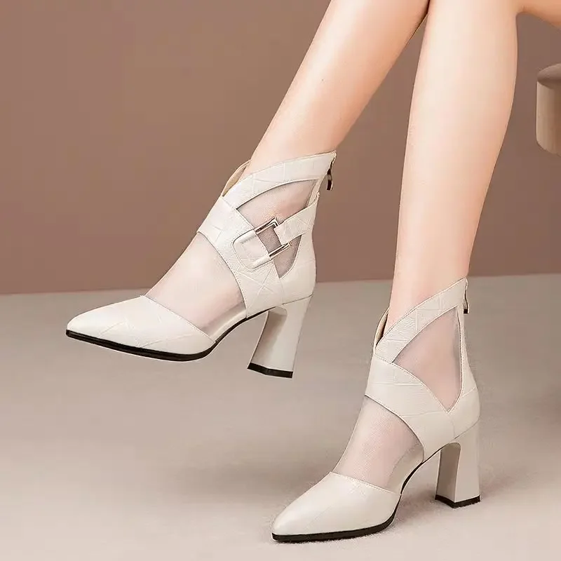 Pointed Toe Breathable Booties Black Ankle Boots for Women Winter 2025 High Quality Boot On Promotion Trend Pu Woman Short Shoes