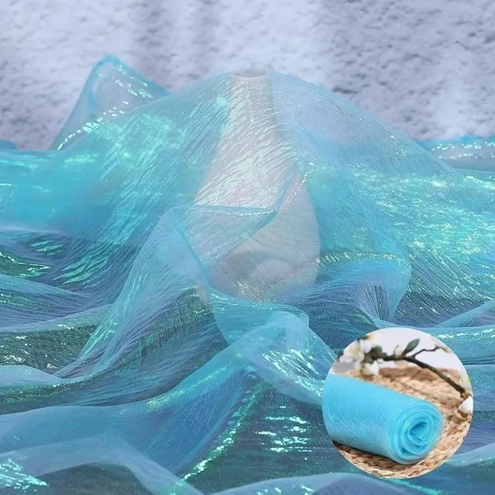 

Rainbow Laser Yarn Fabric Illusion Color High-Density Organza Fabric Wrinkled Texture Designer Iridescent Organza