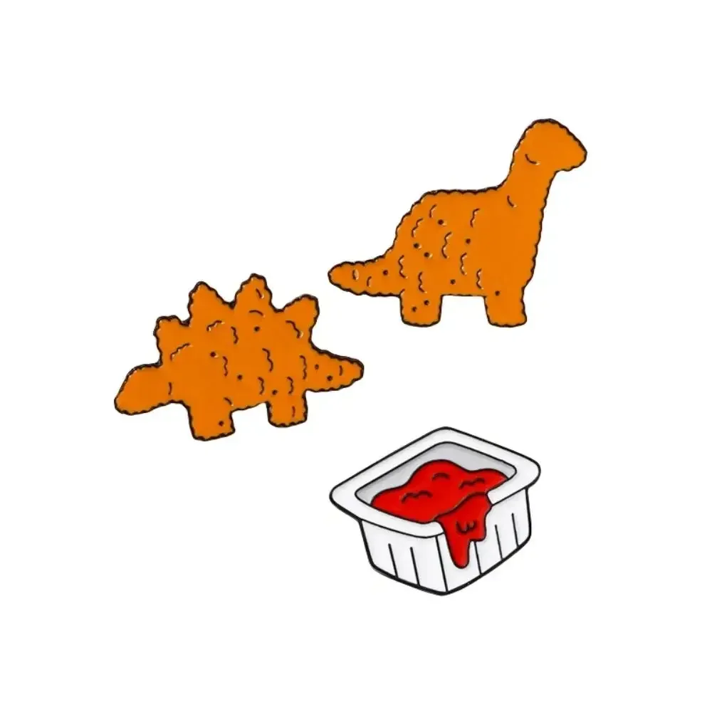 Cartoon Dinosaur Biscuits Tomato Ketchup Enamel Pins Brontosaurus Stegosaur Lapel Brooch Badge Backpack Clothing Accessories