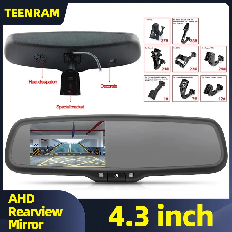 

TEENRAM With Dedicated Car Mount,AHD Car Rearview Mirror 4.3-Inch TFT LCD Display, HD Reverse Rearview Mirror Monitor