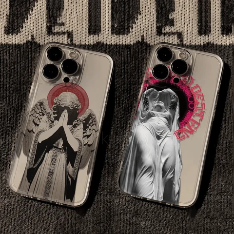 Fashion Ancient Greek Statues Phone Case For iPhone 16 15 14 13 12 11 Pro Max Plus XS XR X 7 8 Plus Mini Cartoon Soft Back Cover