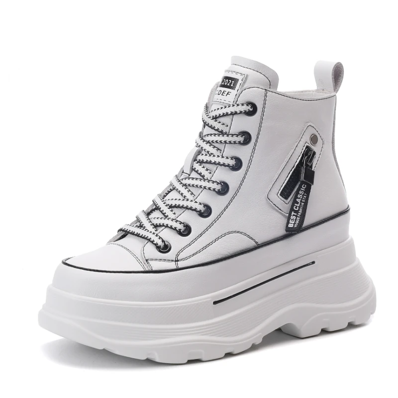 Women\'s Boots New Platform Inner Heightening Women\'s Casual Shoes Leather Spring Sports High-top Fashion Women\'s Sneakers Boots