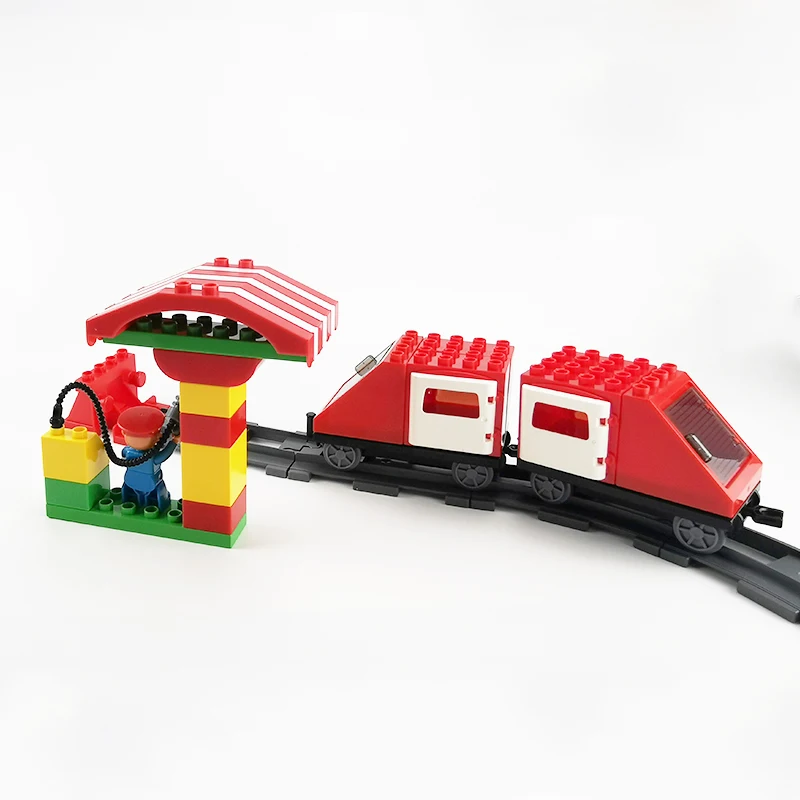 Big Size Building Blocks Toys Enlightenment Train Platform Gas Station Moc Assembly Large Bricks Parts Gift Electric Train Kids