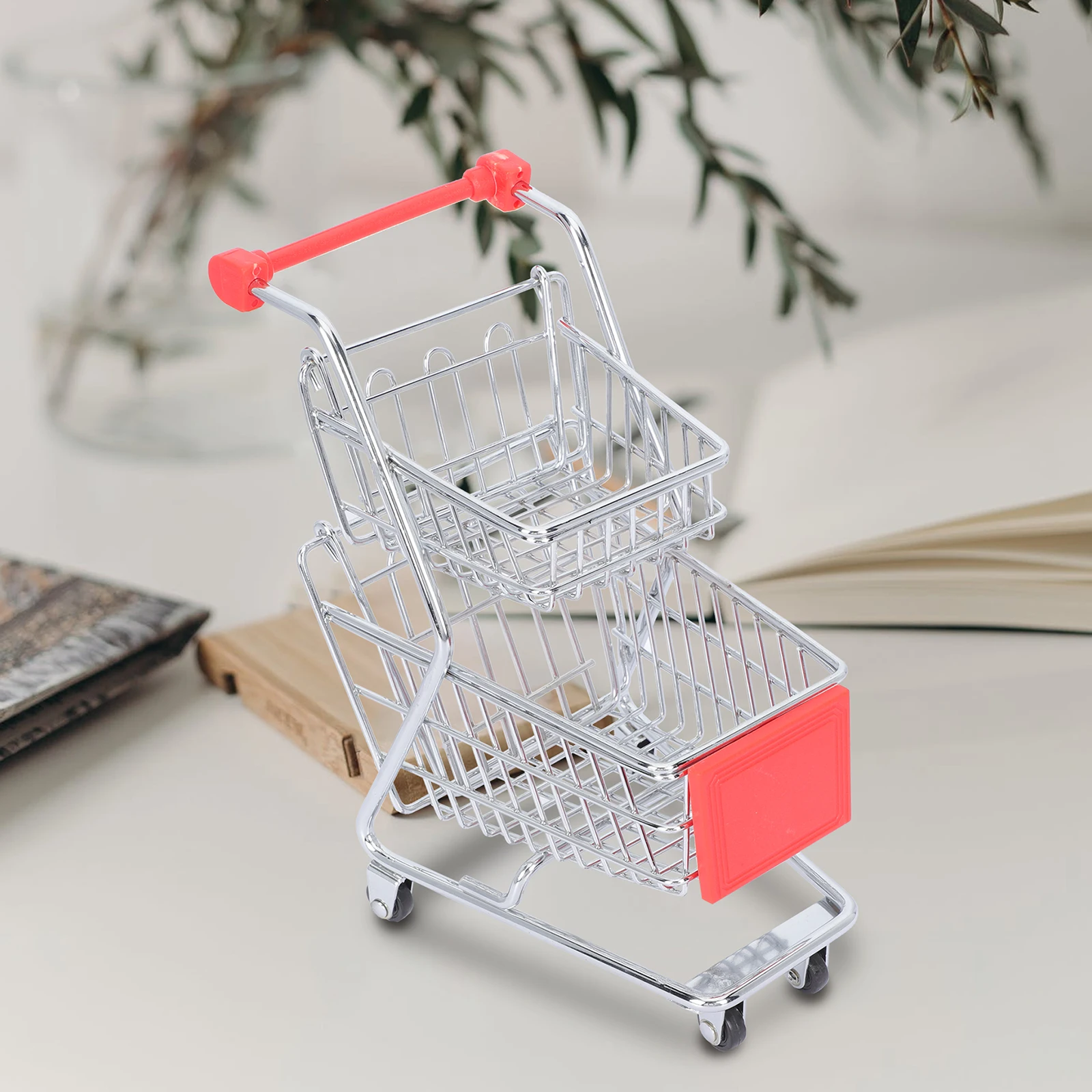 Creative Mini Shopping Cart Double Layer Trolley Adornment Desktop Storage Basket Hotel Snack Serving Basket Decorative Cart