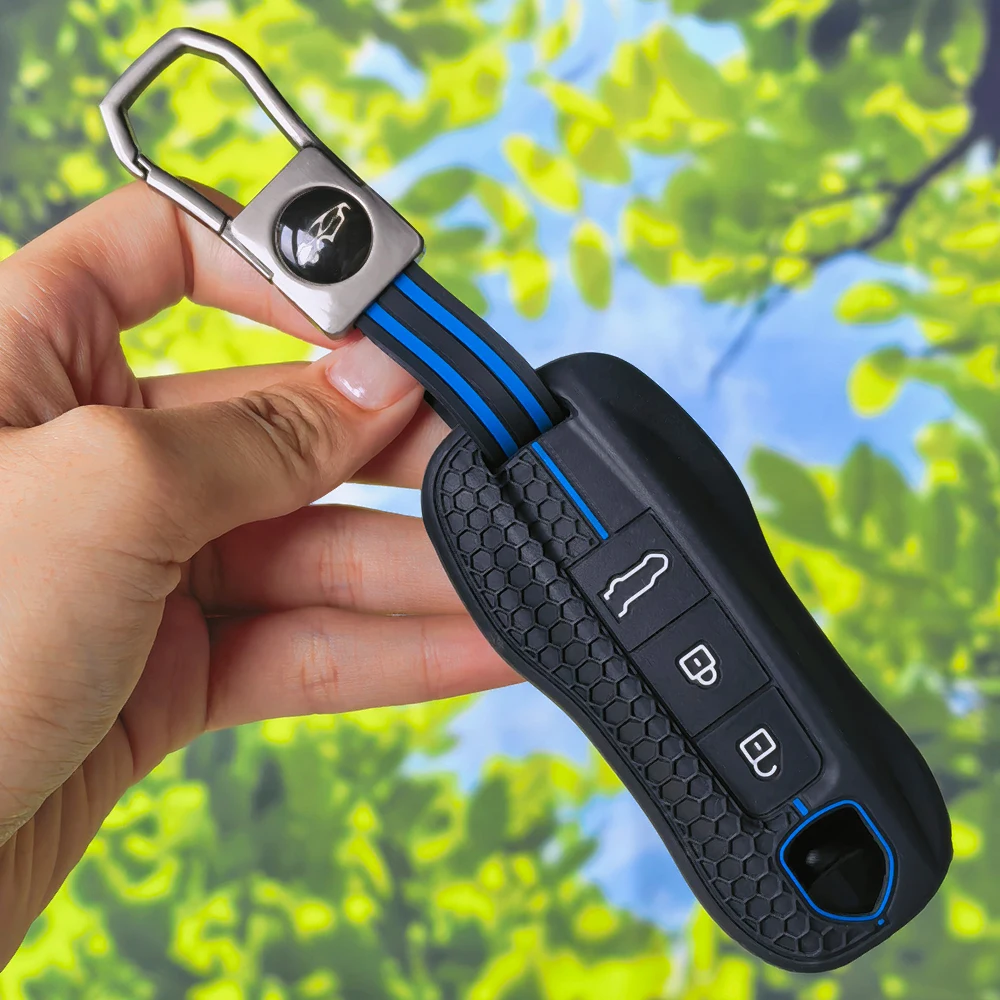 Wear‑Resistant Silicone Key Shell With Keychain For Porsche Macan Boxster Cayman Panamera Taycan Cayenne Anti‑Scratch Protector